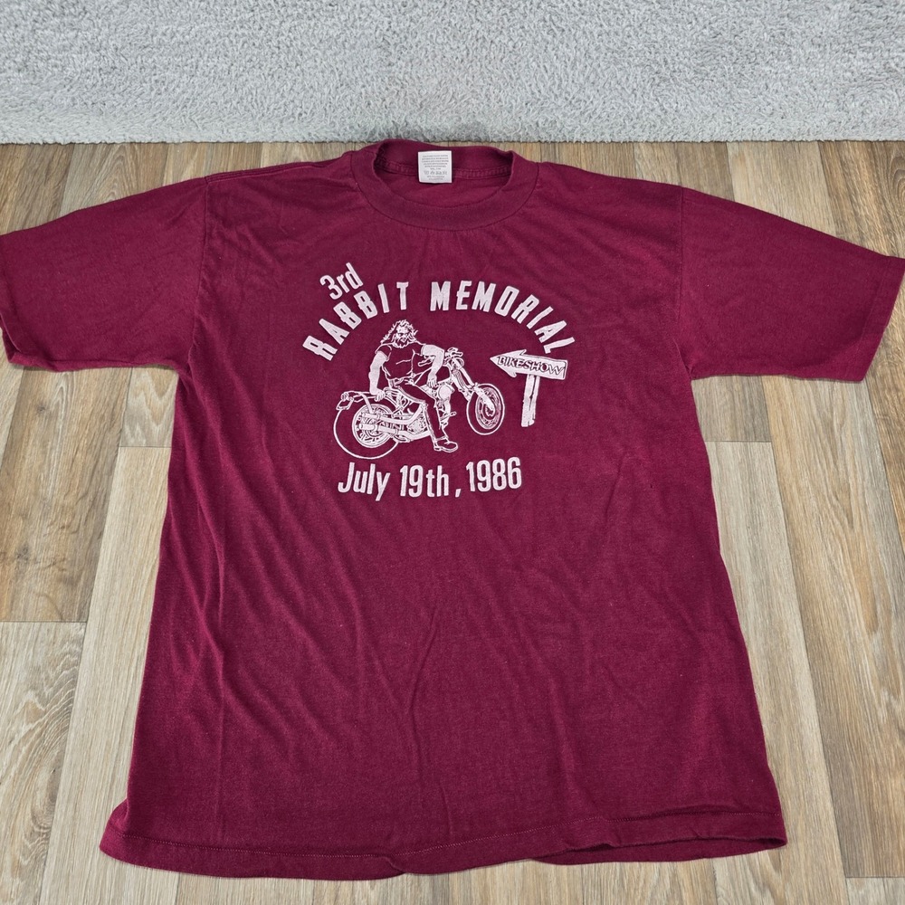 Vintage 1986 Rabbit Memorial Bike‎ Show T-Shirt Miller Maroon XL Biker Chopper